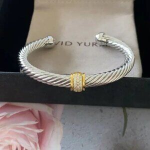 David Yurman Cable Classics 18K Bracelet with Pave Diamond Station